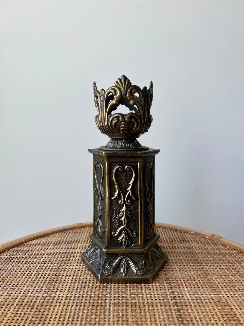 Vintage Ornate Metal Pillar Candle Holder Decor